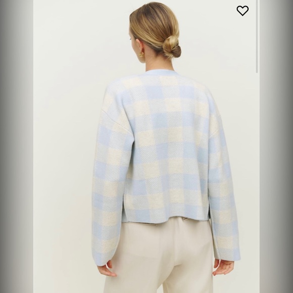 NWT Reformation Fonte Cashmere Cropped Tank and Cardigan Set Powder Blue Plaid - Picture 4 of 11